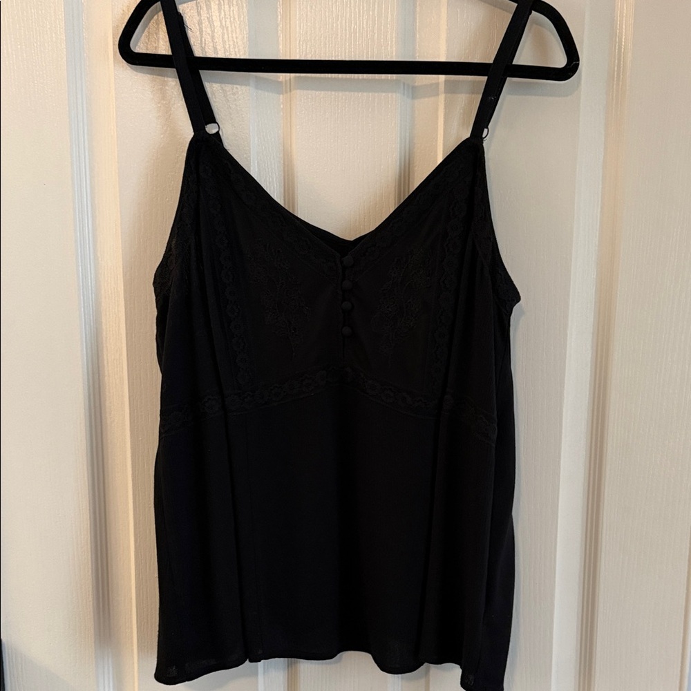 Torrid Crinkle Gauze Embroidered Babydoll Tank, Black